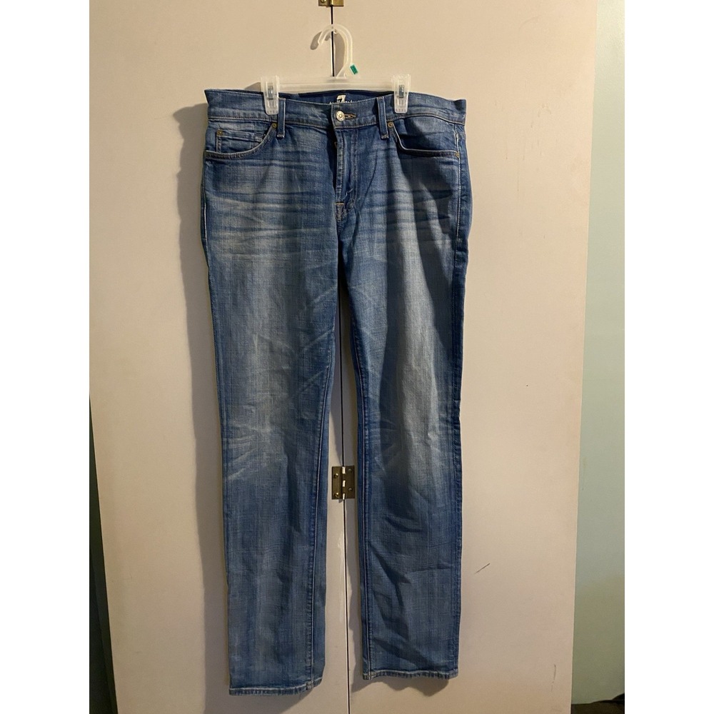 7 For All Mankind Jeans Women's Slimmy Straight Leg Mid Rise Stretch Denim 33